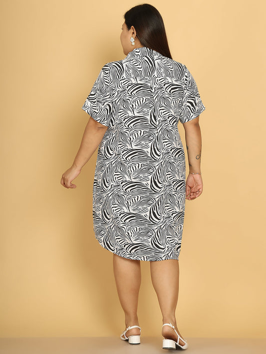 Women's Plus Size Black & White Zebra Printed A-Line Dress